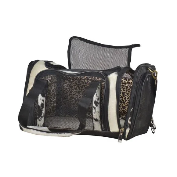 Hair On Leather Dog Carrier Shoulder Bag-Southwest Dog Travel Crossbody Bag